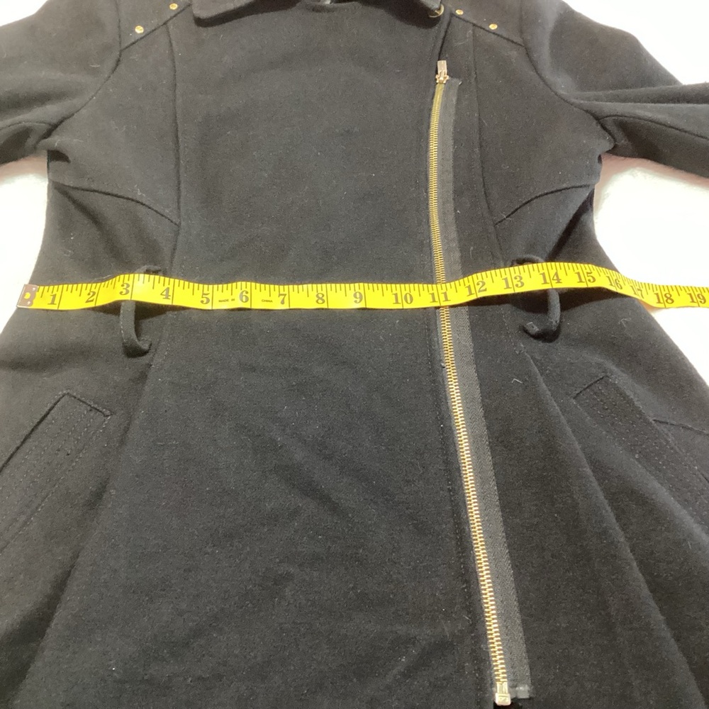 Kenneth Cole Asymmetrical Zip Coat with Belt Size 4 Black Winter Warm Wool Blend - Picture 8 of 12